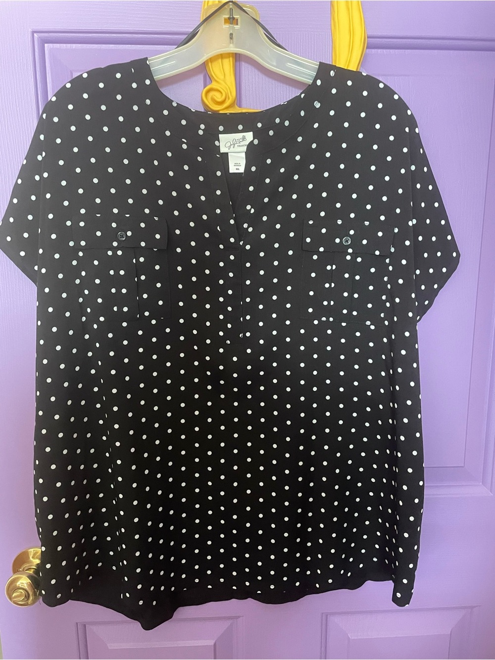Jaclyn Smith Polka Dot Short Sleeve Blouse